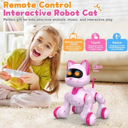 Uiopy Pink Robotic Kitty Pet showing LED eyes