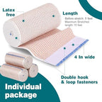 AZEN latex-free 4 inch bandage being applied to a leg for lymphedema support.