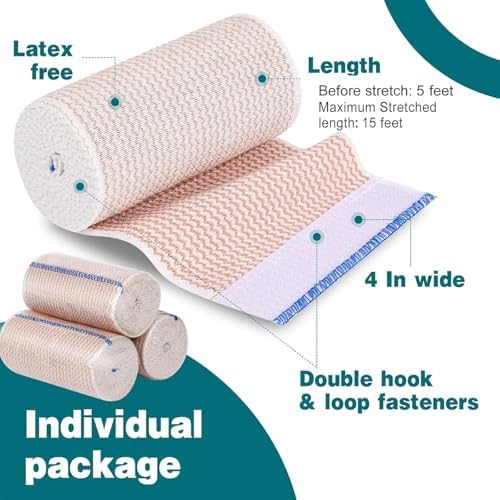 AZEN latex-free 4 inch bandage being applied to a leg for lymphedema support.