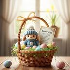 Hulezt pink mini bunny hug wearing miniature knitted sweater and pom pom hat