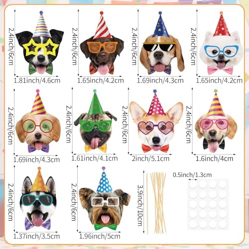 Detailed view of dog face cardstock cake decorations
