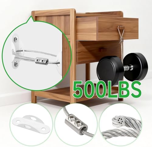 Artinst heavy duty anti tip kit applied to a tall wooden bookshelf against a wall.