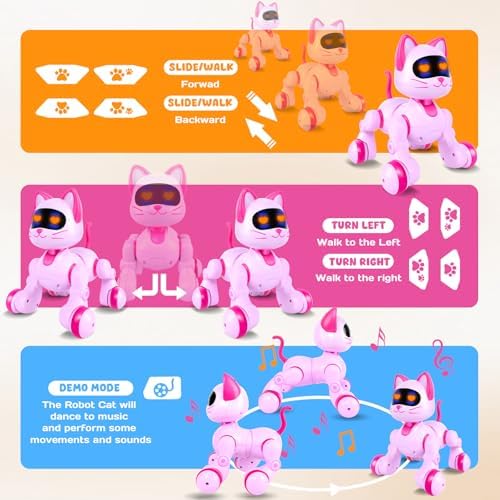 Interactive pink cat toy with LED eyes and sensors