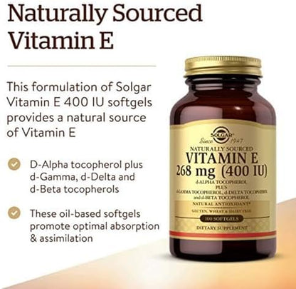Naturally sourced d-Alpha Tocopherol supplement by Solgar ingredient list view