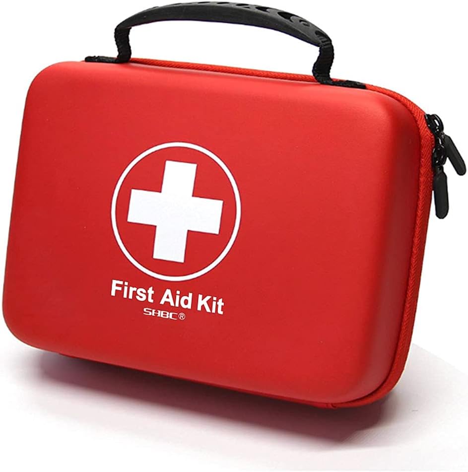 SHBC Compact First Aid Kit front view of red waterproof hard case.