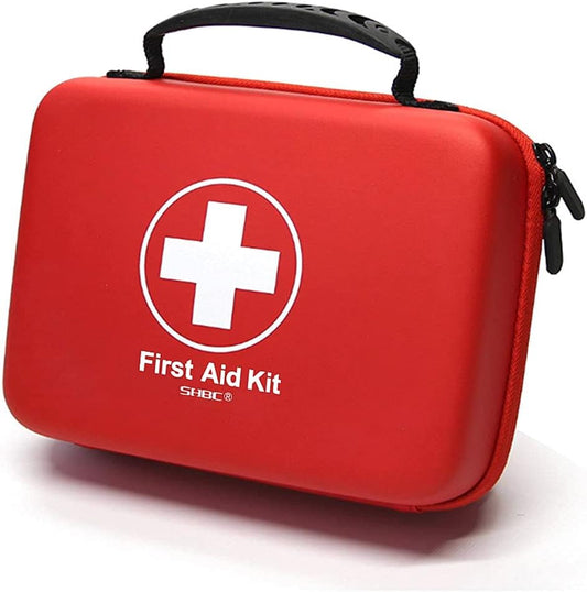 SHBC Compact First Aid Kit front view of red waterproof hard case.