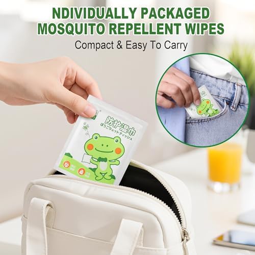 Skin-friendly DEET-free insect repellent wipes being applied to an arm for bug protection.
