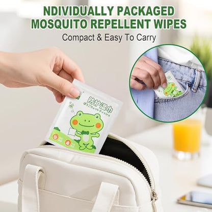 Skin-friendly DEET-free insect repellent wipes being applied to an arm for bug protection.