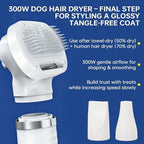 Person using Raiwav dryer brush on dog coat