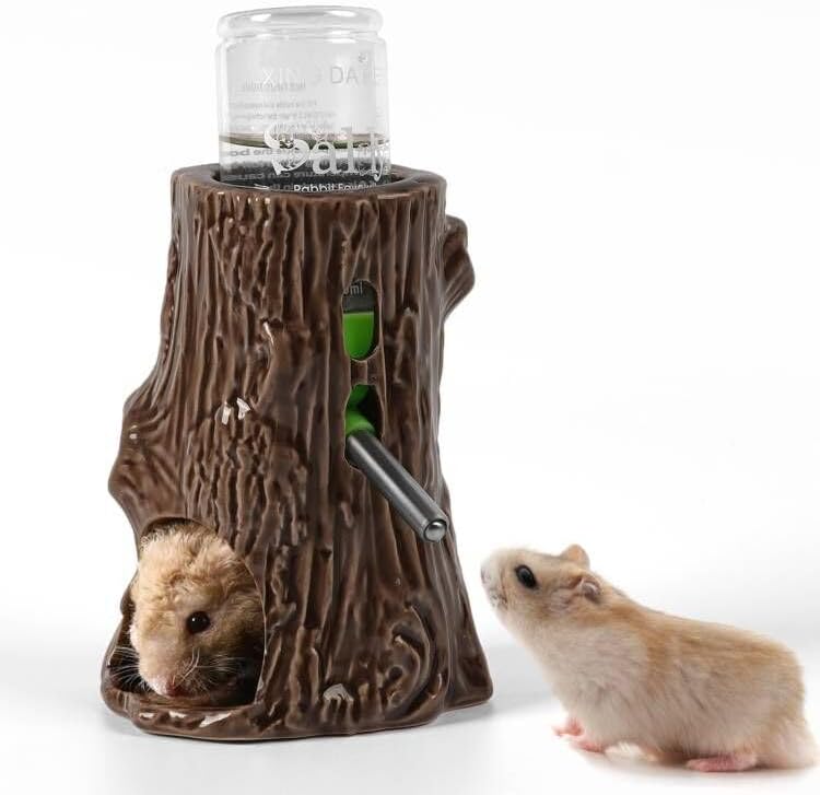 Hamster Water Bottle for Glass Tank, 3-in-1 Adjustable 80ML Gerbil Water Bottle with Stand Holder, Chew Proof Ceramic Water Dispenser for Dwarf Syrian Hamster Mice Rat - Image 1