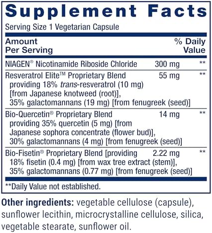 Life Extension vegetarian capsules bottle side profile showing ingredients