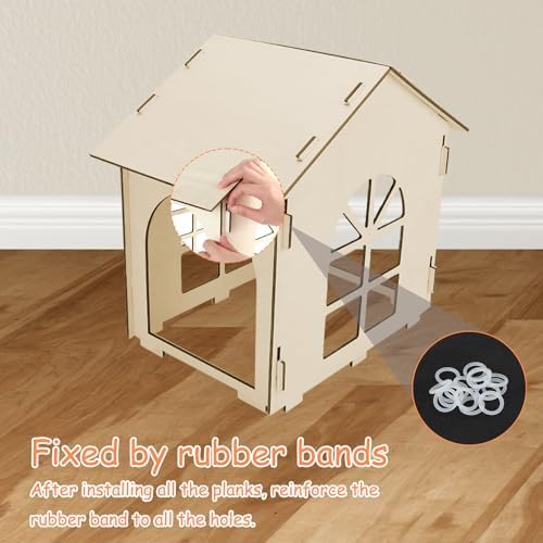 YUEPET Extra Large Wooden Bunny Castle, Ventilated Rabbit Castle Hideaway with Stairs, Detachable Small Animal Hideout & Habitats for Indoor Outdoor Dwarf Rabbits Bunnies to Hide & Play - Image 5
