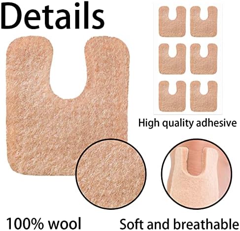 Tan colored felt foot pads being applied to the ball of the foot.