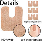Tan colored felt foot pads being applied to the ball of the foot.