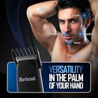Barbasol wireless personal trimmer side profile illustrating the compact travel-friendly size for grooming on the go.