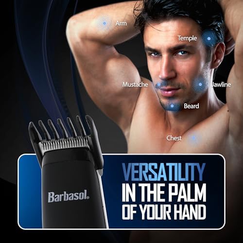 Barbasol wireless personal trimmer side profile illustrating the compact travel-friendly size for grooming on the go.