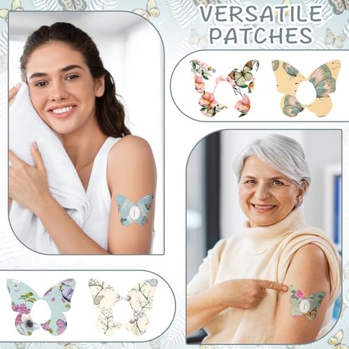 Geiserailie breathable diabetic sensor protection patches pack showing assorted artistic patterns.