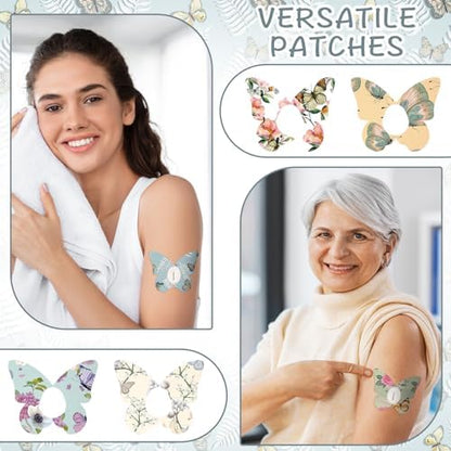 Geiserailie breathable diabetic sensor protection patches pack showing assorted artistic patterns.