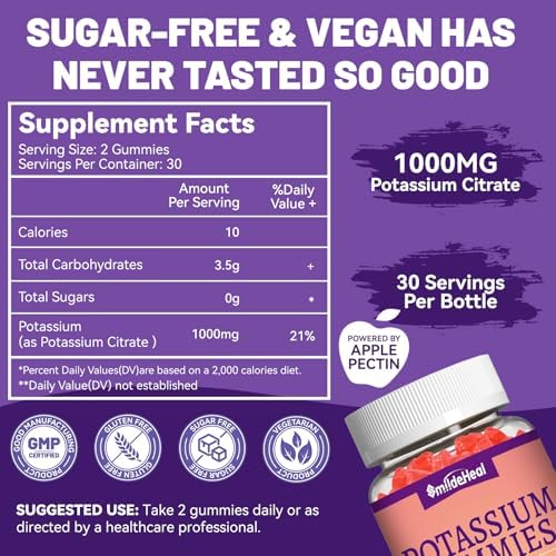 SmildeHeal non GMO gelatin free potassium supplement 60 count bottle side view
