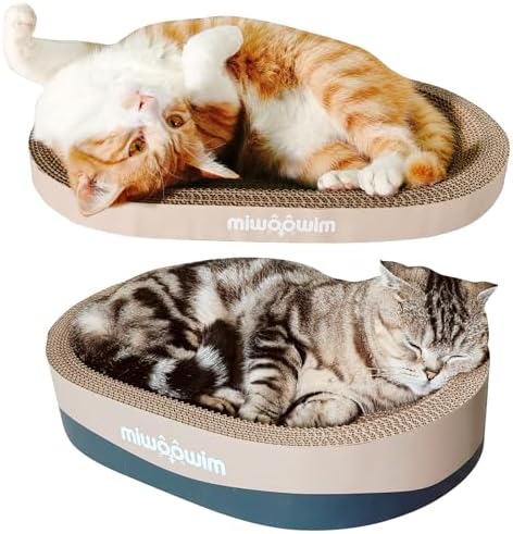 Ergonomic curved basin cat scratcher lounge showing the spine-relieving concave shape