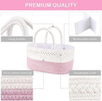 ABenkle pink woven diaper basket showing internal removable dividers
