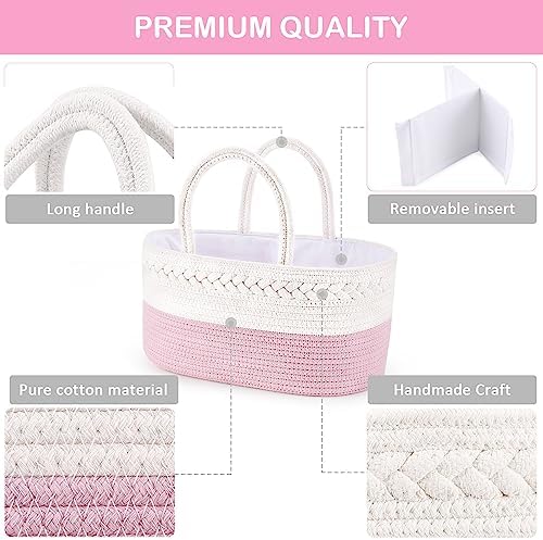 ABenkle pink woven diaper basket showing internal removable dividers
