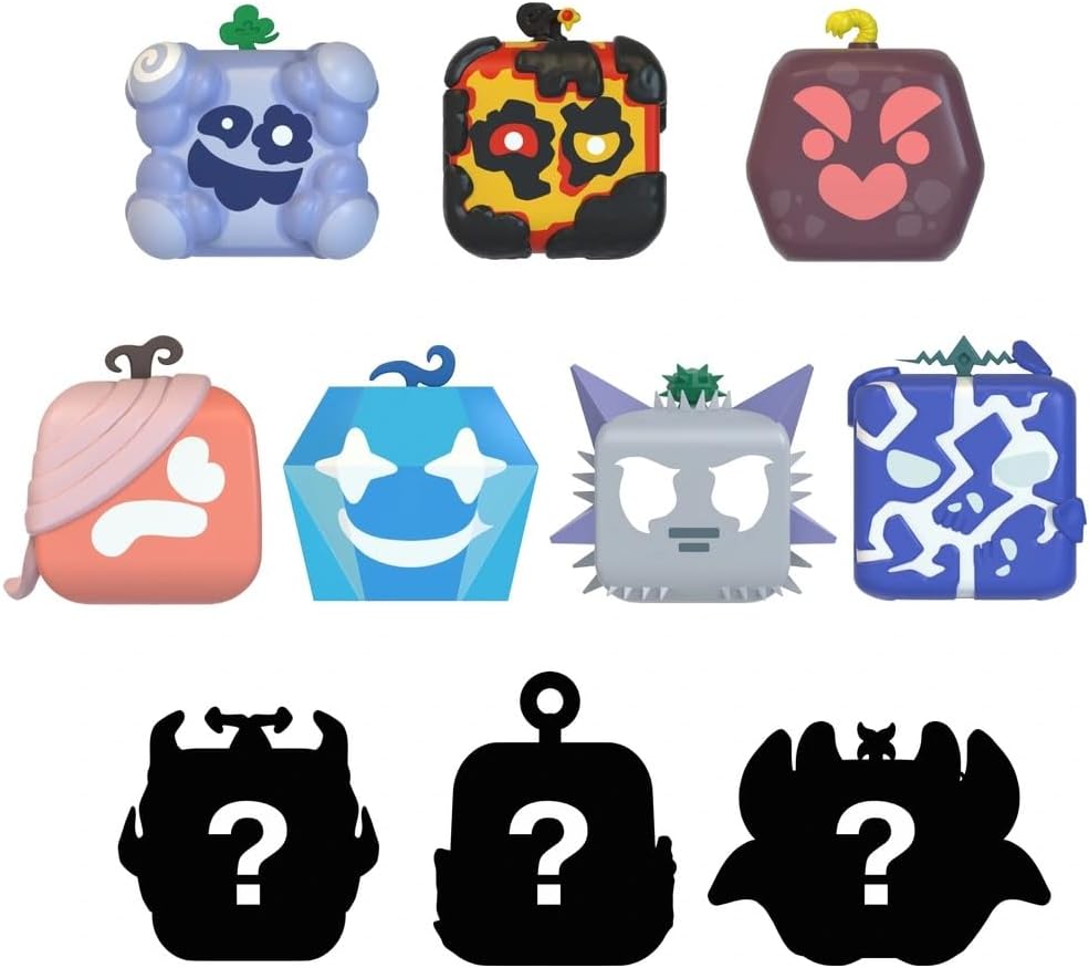 Detailed view of the Series 2 miniature fruit action figures and collectible assortment checklist.