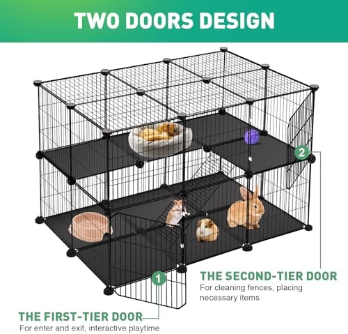 VISCOO 41 Panels Pet Playpen, 35.4" L x 23.6" W x 23.6" H Small Animal Playpen with 2 Doors, C&C Cage for Guinea Pigs,Rabbit,Bunny,Hedgehogs, Puppy Play Pen Indoor Outdoor, Two-Story Chicken Play Pen - Image 5