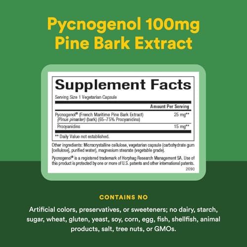 Authentic imported bottle of Natural Factors Pycnogenol showing clear supplement facts and directions