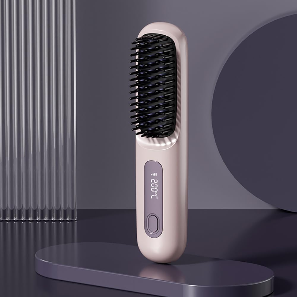 LD seller Go Brush Pro cordless hair straightener brush front view showing sleek black finish and ceramic bristles.