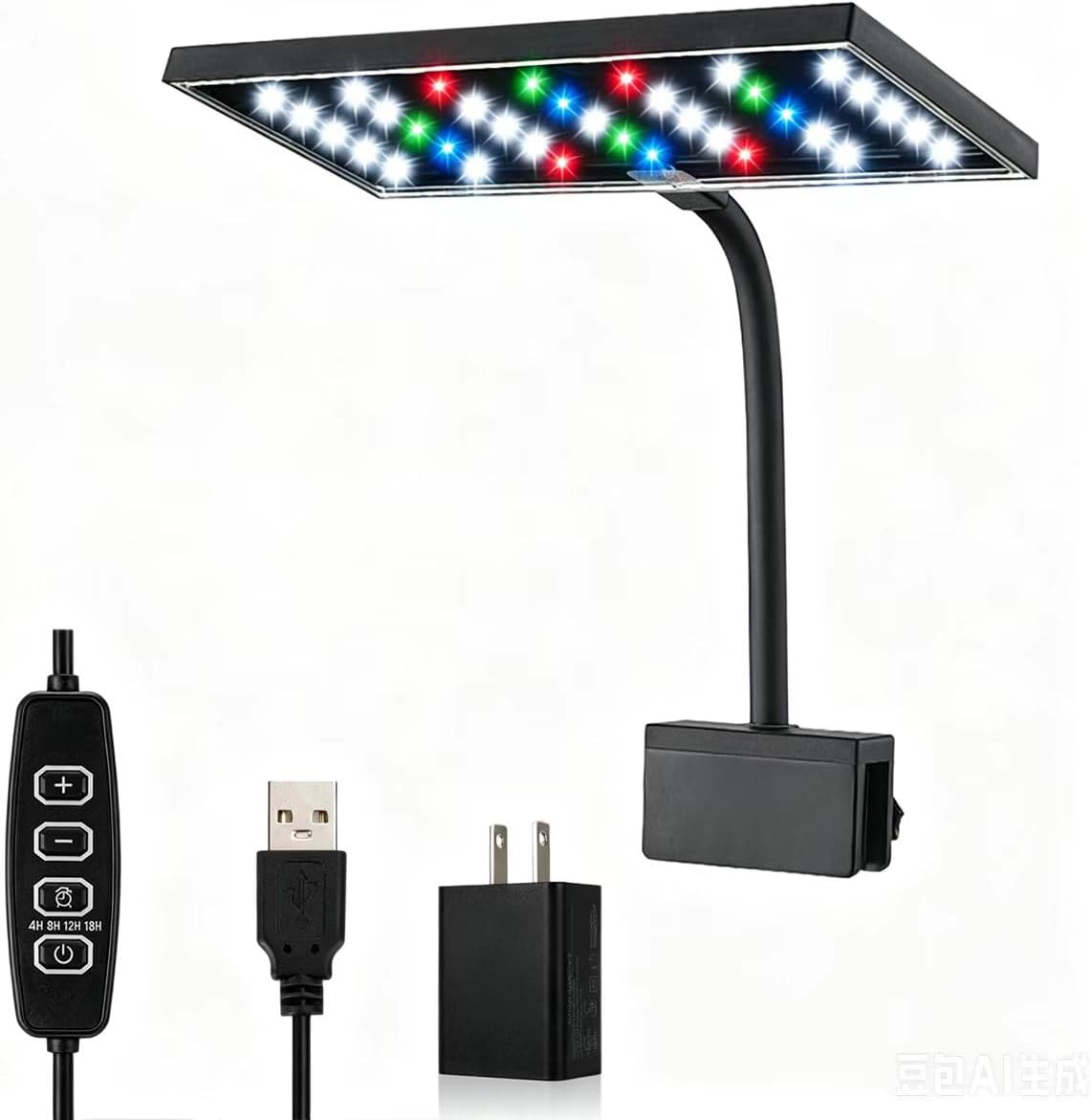 Carefree Fish Aquarium LED Light USB 5V1A RGBW 5730 Timmer 1~10Gal Fish Tank Clip Light 10 Brightness Levels 8W with USB Port (Include UL Certification Power Adapter) - Image 9