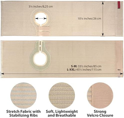 Side perspective of the ORTONYX colostomy care belt highlighting the breathable cotton polyester blend texture