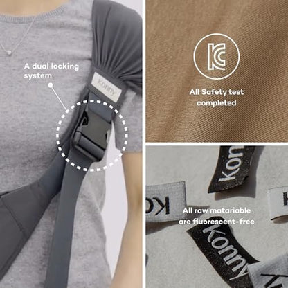 Parent wearing Konny baby carrier for weight distribution demonstration
