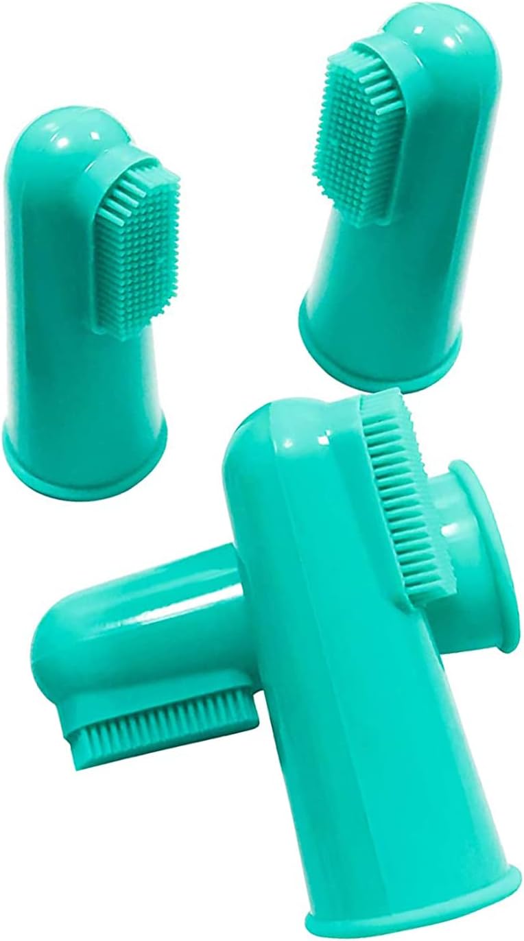 Pet owner using H&H Pets finger toothbrush on a dog