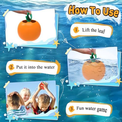 Children playing with soft tomato material refillable water balloons in a pool