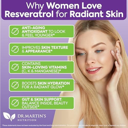 Side view of Dr. Martin's Nutrition resveratrol antioxidant supplement bottle