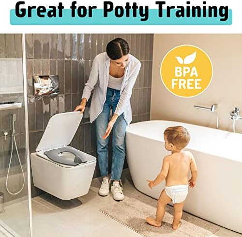 Maliton foldable potty seat unfolded and positioned securely on a standard white bathroom toilet bowl.