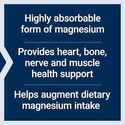 High absorption Life Extension Magnesium Glycinate capsule bottle standing upright on a clean background