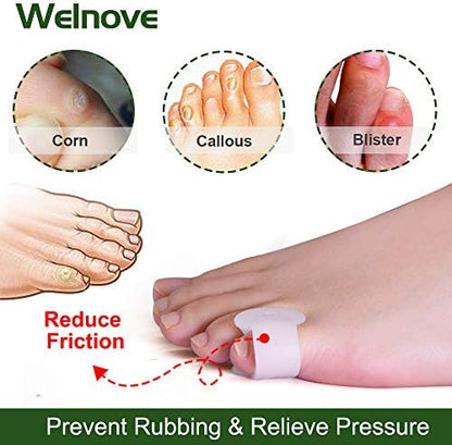 Welnove little toe cushions being worn to separate overlapping toes