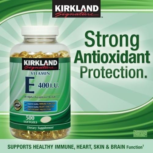 Close up of Kirkland Signature Vitamin E nutritional information label