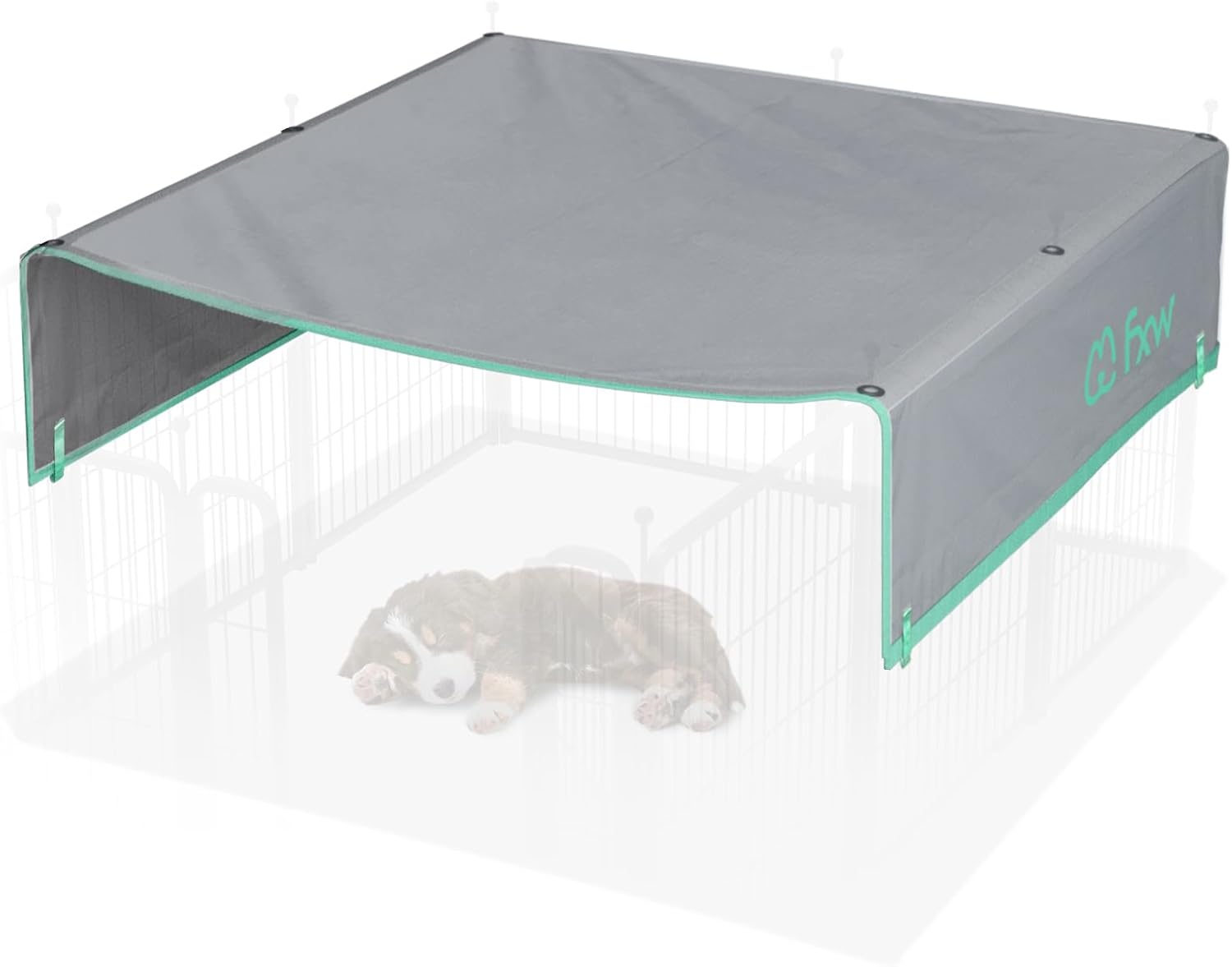 FXW sun shade dog playpen cover front view showing grey fabric