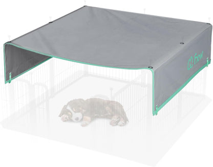FXW sun shade dog playpen cover front view showing grey fabric