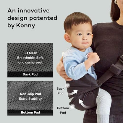 Konny Dual Support Hip Seat showing ergonomic M-shape baby position