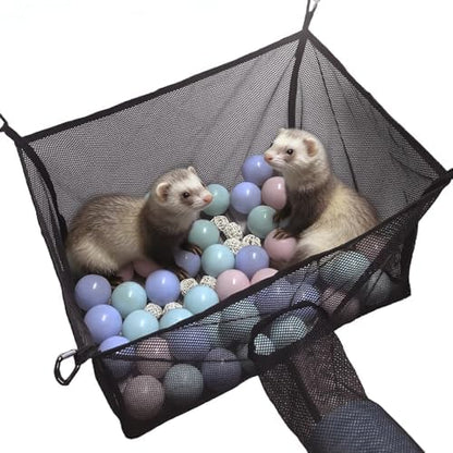 Kathson small animal hanging bed close up showing black mesh fabric and tunnel port.
