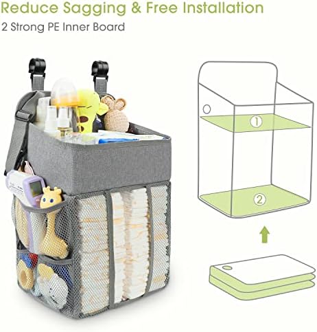 Maliton hanging nursery caddy showing diaper storage capacity
