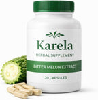 Ayurleaf Herbals Karela Bitter Melon 120 Capsules front view showcasing herbal supplement packaging for glucose support.