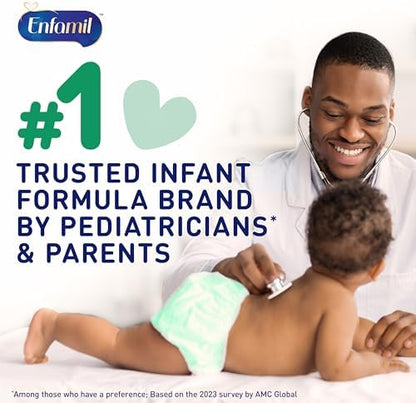Enfamil Reguline infant formula tub showing 0-12 months age range