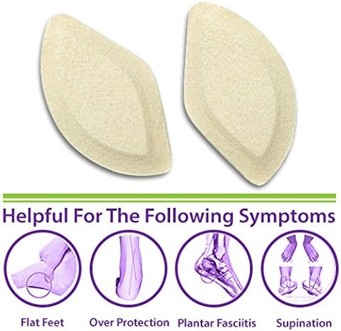 Beige felt arch inserts placed inside a sneaker for flat feet correction.