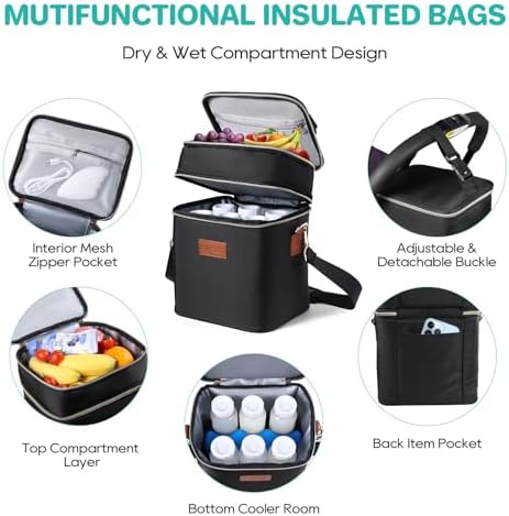 PIIOSER Breastmilk Cooler Bag with Ice Pack Fits 6 Baby Bottles Up to 9 Ounce, Insulated Baby Bottle Tote Bags, Double Layer Waterproof Leak-Proof with Shoulder Strap for Nursing &Working Mom - Image 7