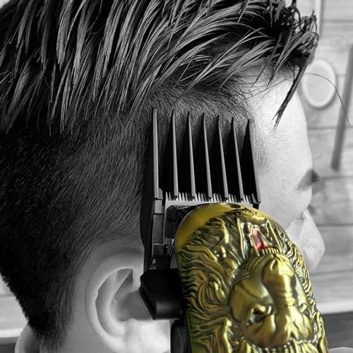 Side profile of the hair trimmer guide combs showing the straight tines and size engravings